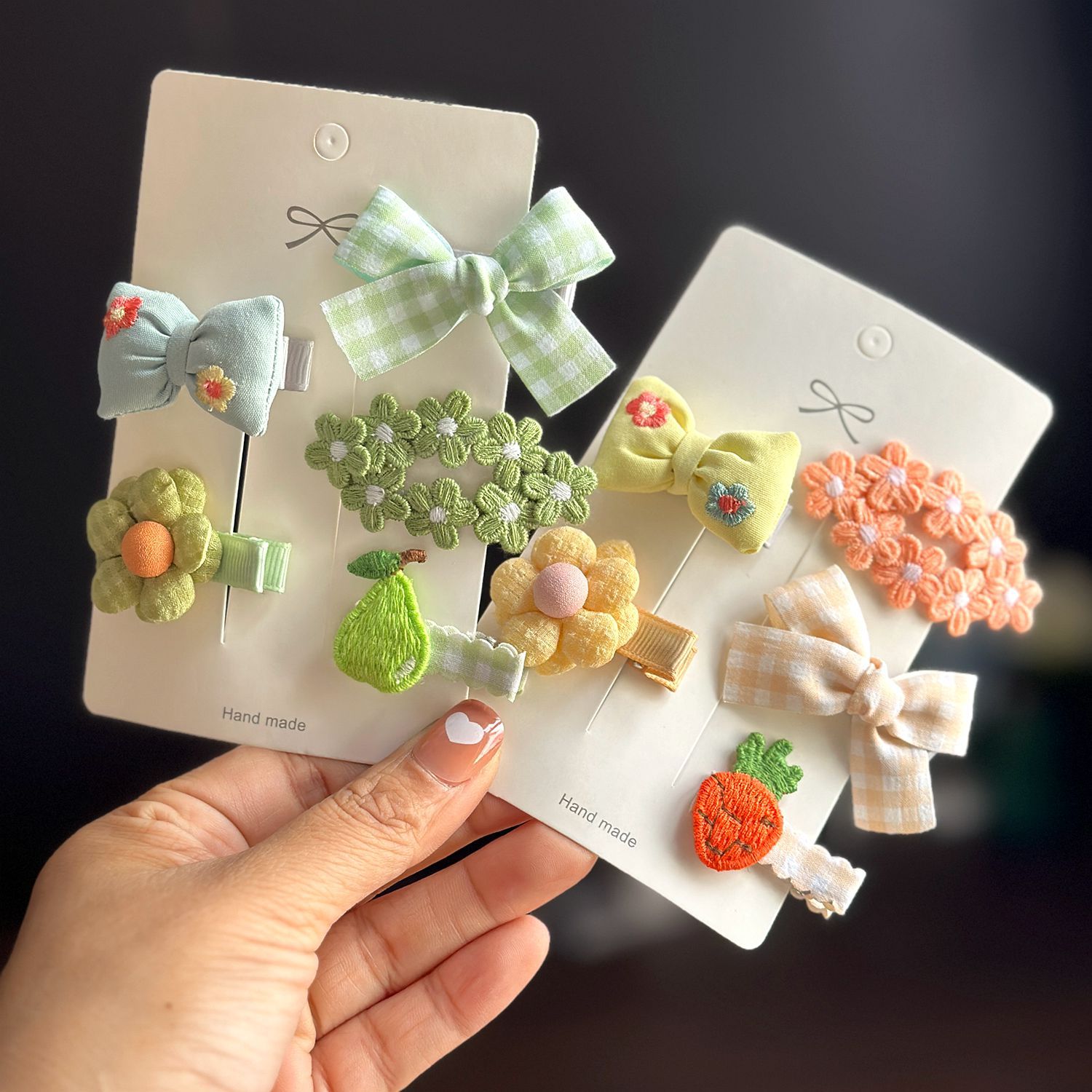 儿童欧美蝴蝶结套装鸭嘴夹格子套装抱枕小花发夹边夹水果小花夹子