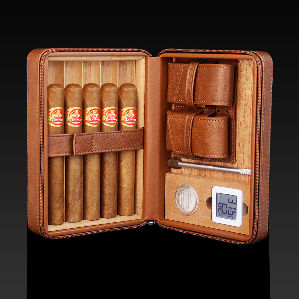 雪茄盒便携雪茄保湿盒雪松木便携式旅行包大容量雪茄烟盒套装工具
