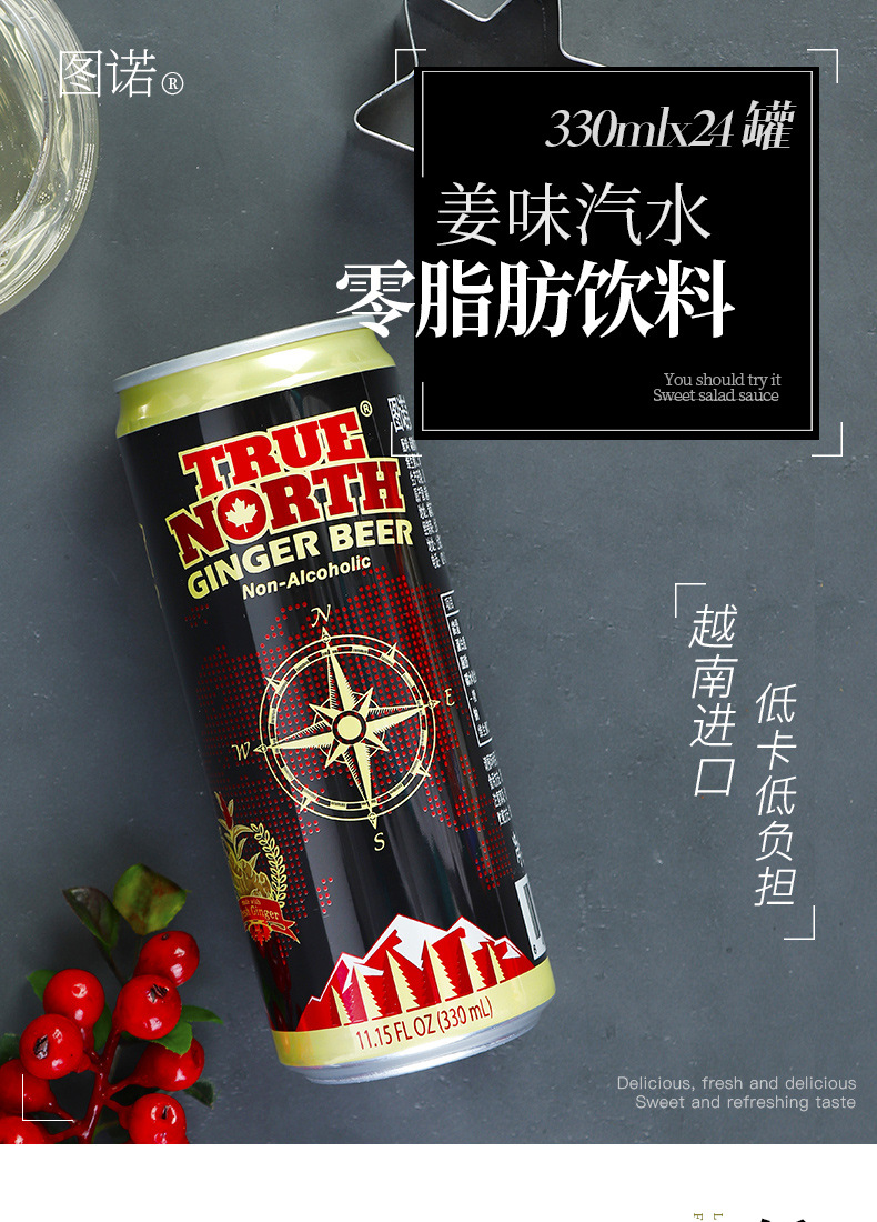 图诺姜味汽水330ml*24越南原装进口碳酸饮料姜汁干姜水鸡尾酒调酒