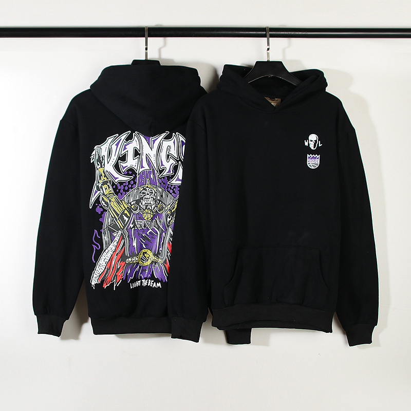 跨境批发 侃爷恶搞骷髅国王印花连帽衫卫衣美式篮球服运动外套潮