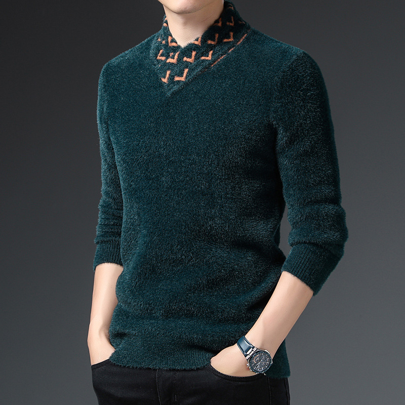 0成交1件仿貂绒男士毛衣圆领冬季新款加厚潮流男装针织打底衫上衣一件