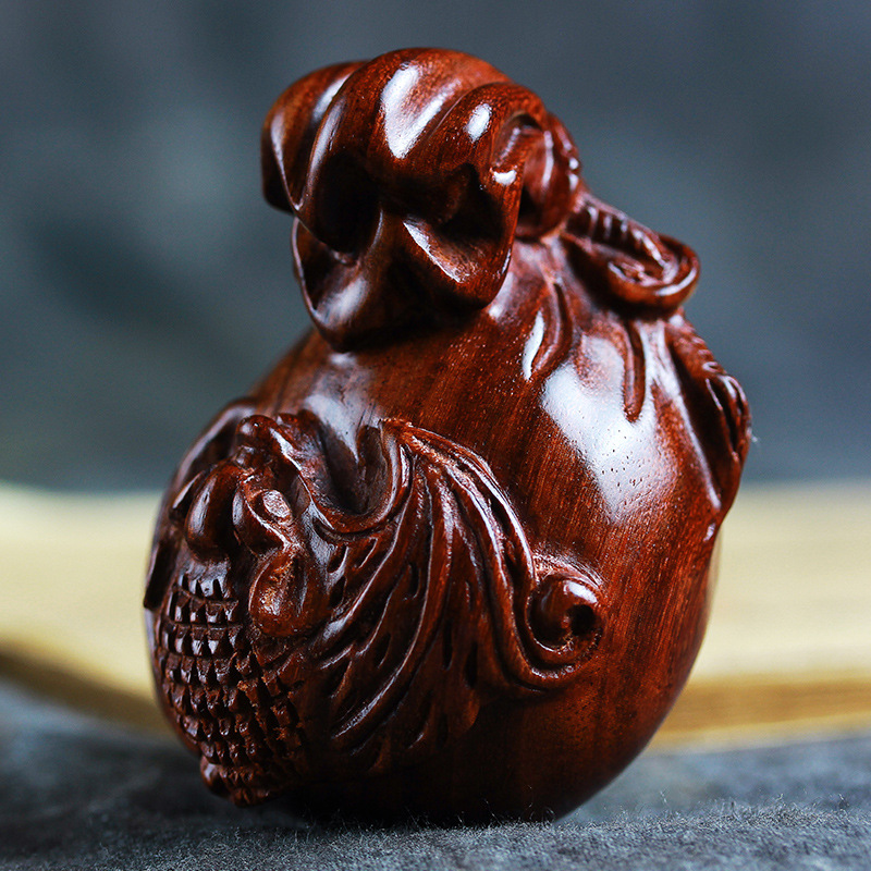 小叶紫檀蝙蝠钱袋福袋手把件文玩工艺品木质饰品男女情侣创意礼品