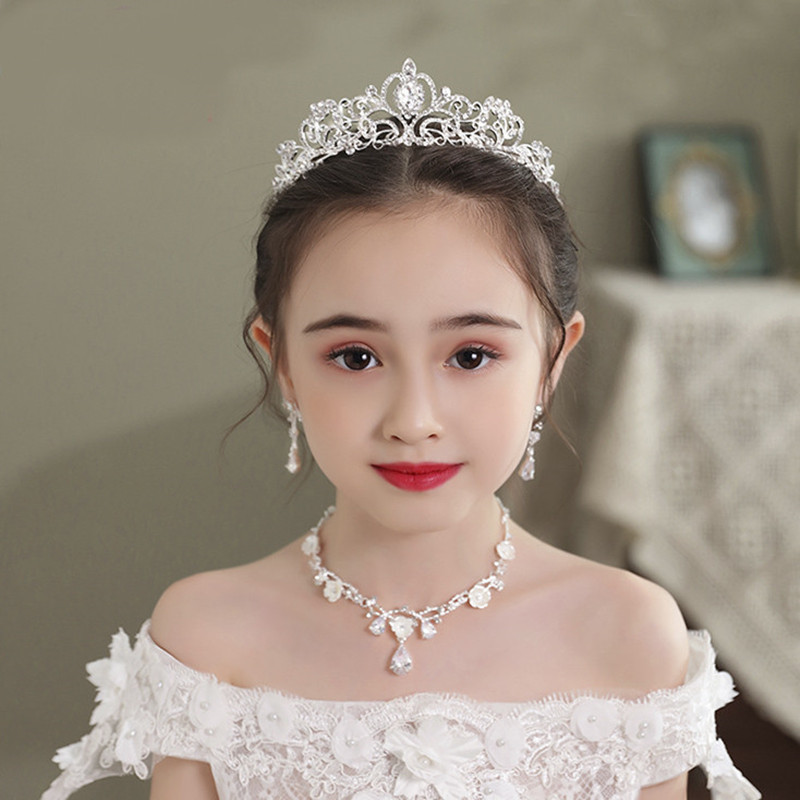 银色皇冠头饰儿童公主小公主女孩王冠玩具项链套装演出礼服发箍女