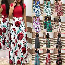 New dress large swing skirt women's flower color matching lo