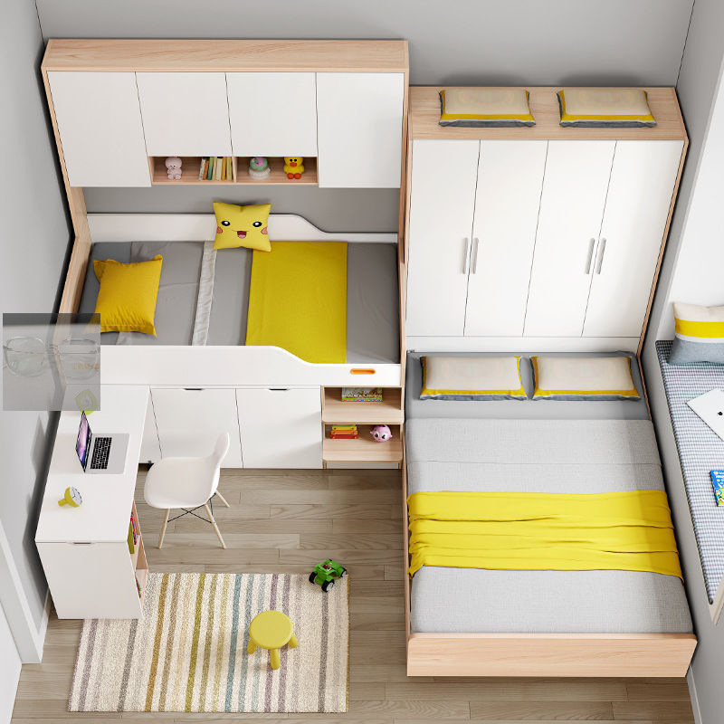 儿童床上下床一体床多功能组合交错式小户型衣柜双层子母高低床