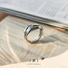 千叶 设计[流]戒指重叠质感时尚个性男食指尾指环925泰银戒指男潮