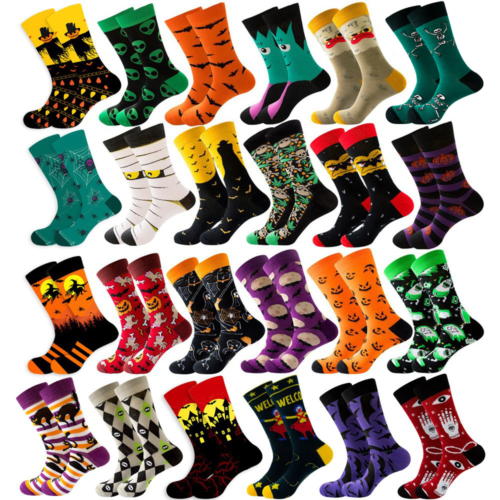 Autumn and Winter New Trendy Socks Halloween Men's Socks Skeleton Alien Women's Socks Pumpkin Socks Monster Tube Socks Bat