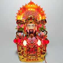 镀金陶瓷财神爷佛像 文财神插电配音响蜡烛 家用店铺供奉摆件