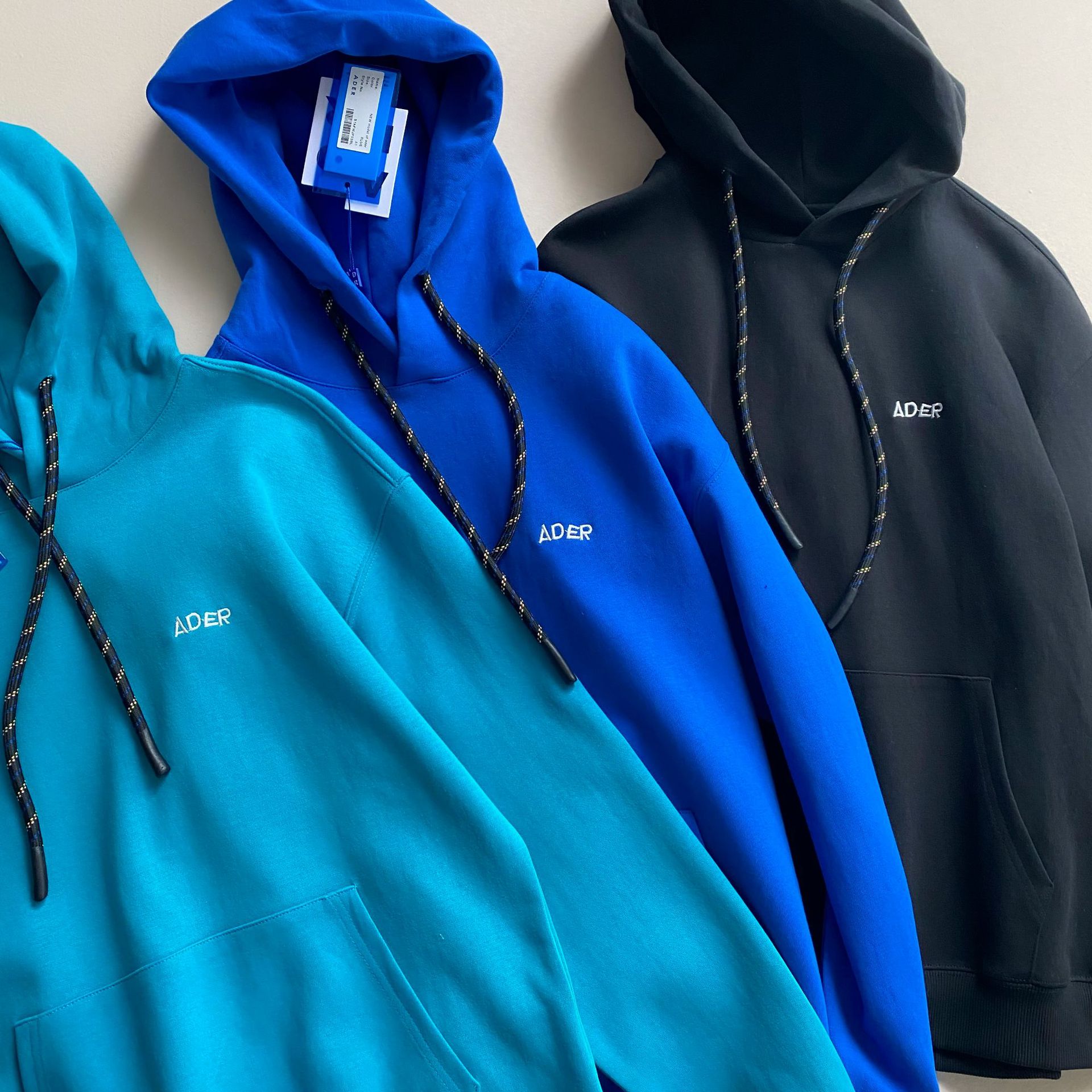 ader春秋款张允曦同款彩色帽绳长袖厚套头刺绣字母连帽卫衣情侣款