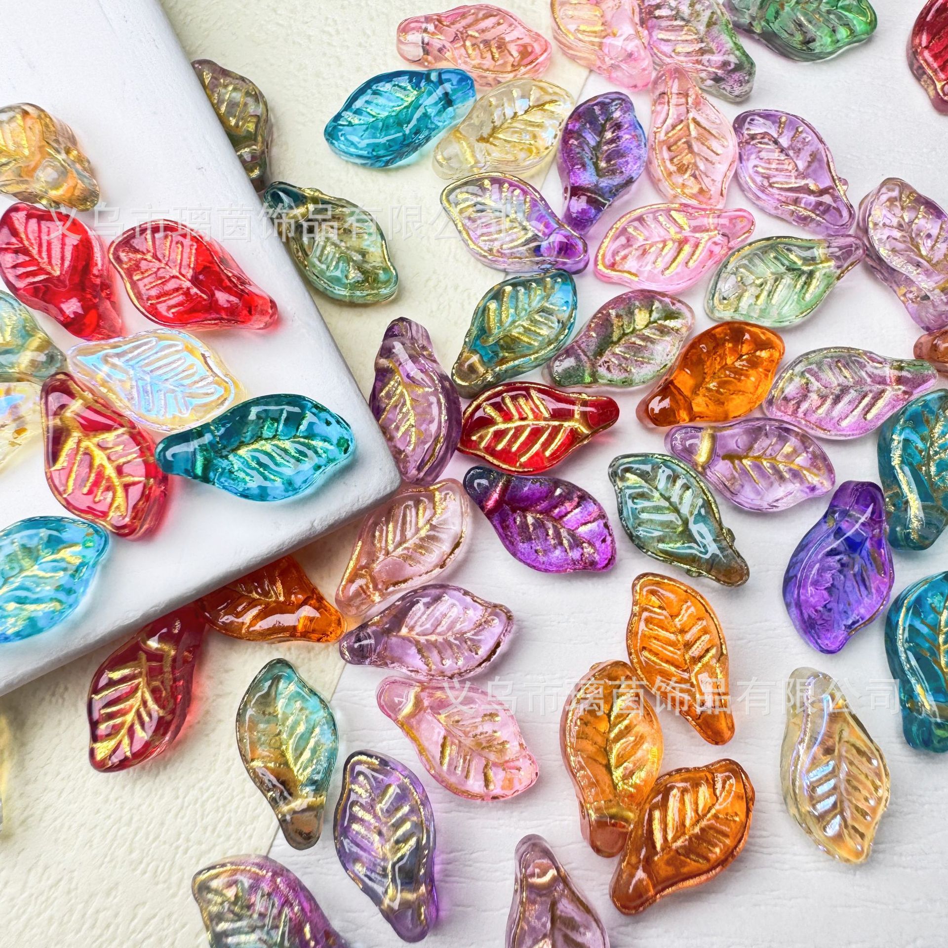 百搭琉璃小树叶葡萄叶串珠配件diy手工装饰品耳环串珠手链小吊坠