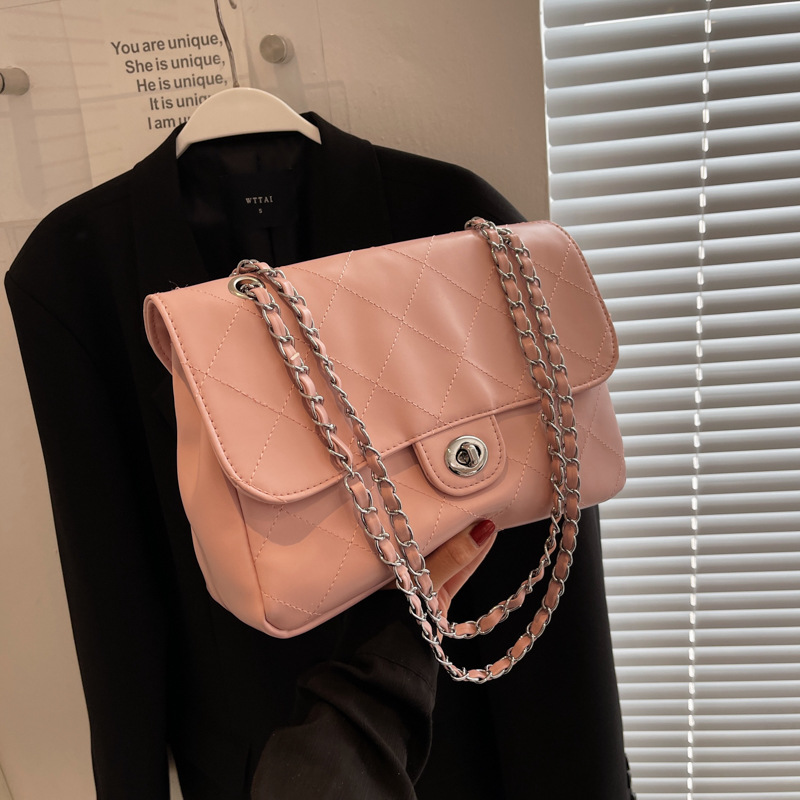 Diamond Pattern Chain Bag Women's Summer 2023 New Trendy Fashion Tote Bag Classic Style Soft Leather Crossbody Usual Bag