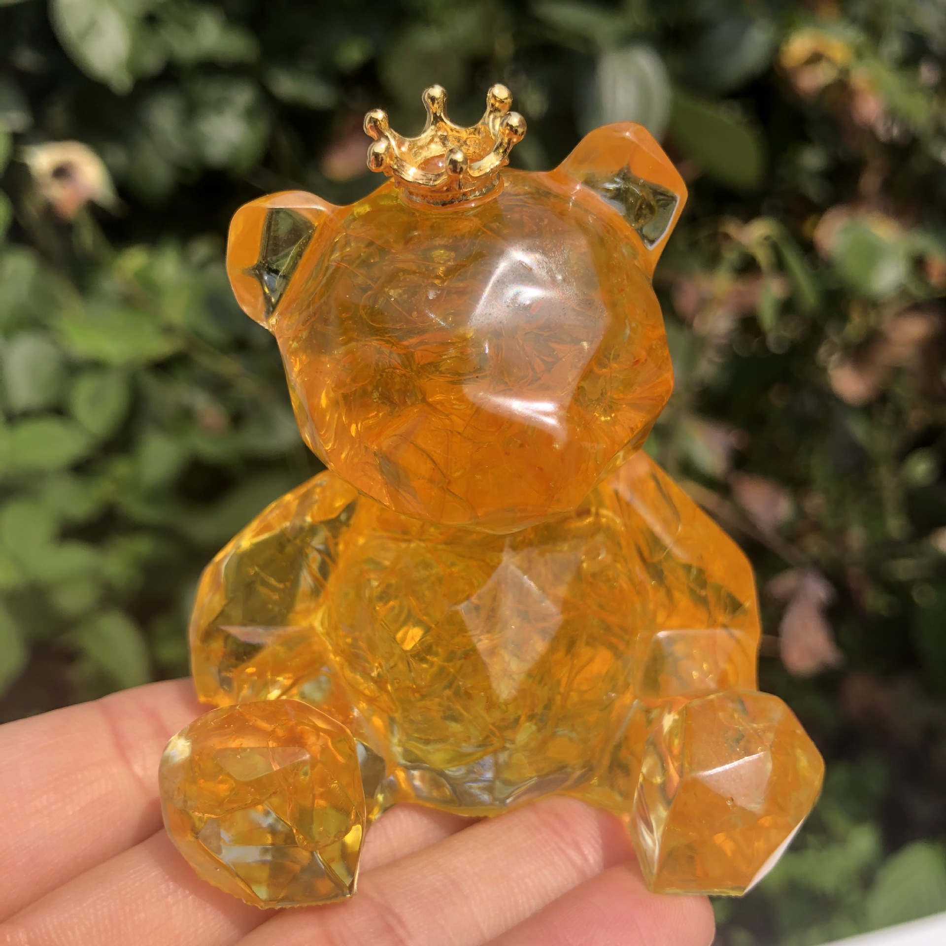 跨境水晶碎石滴胶摆件几何熊镜面熊工艺品树脂公仔外贸小熊摆台