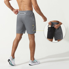 夏季双层运动短裤男 速干夜跑步短裤 后腰口袋假两件运动五分裤