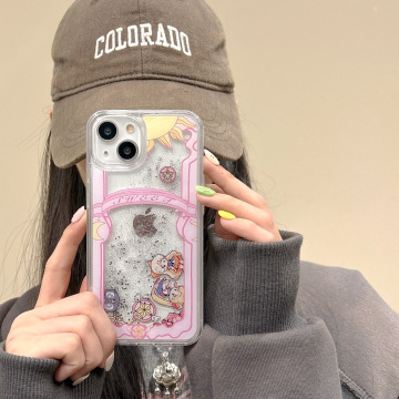 粉色卡通美少女适用iphone14pro max苹果15手机壳流沙壳13/12透明