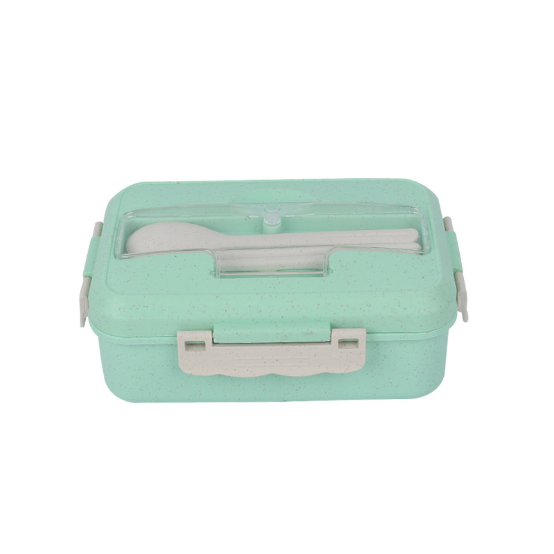 Wheat Straw Compartment Lunch Boxes Student Office Worker Japanese Ins Style Bento Box with Rice Lunch Box with Fork Spoon and Chopsticks