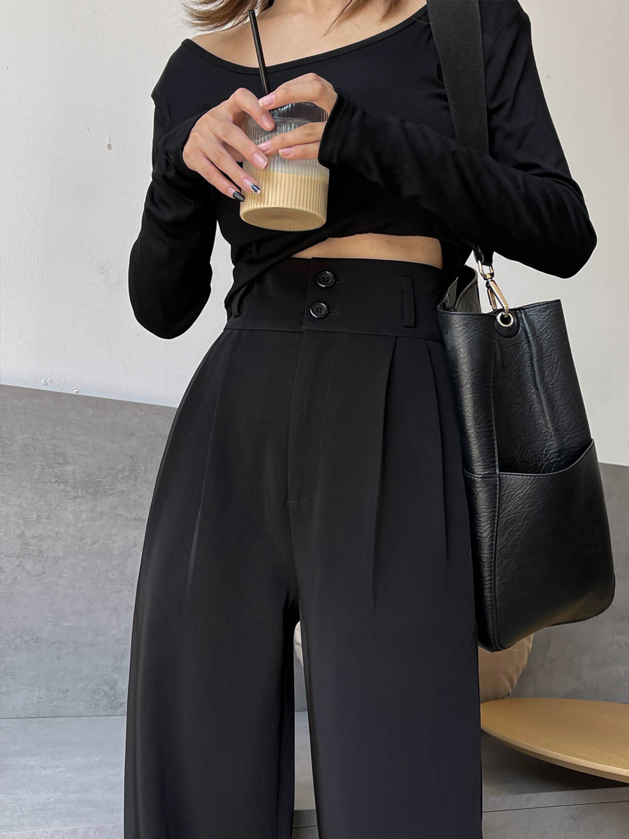 黑色阔腿裤女秋冬季小个子加厚高腰西装裤百搭显瘦宽松拖地直筒裤