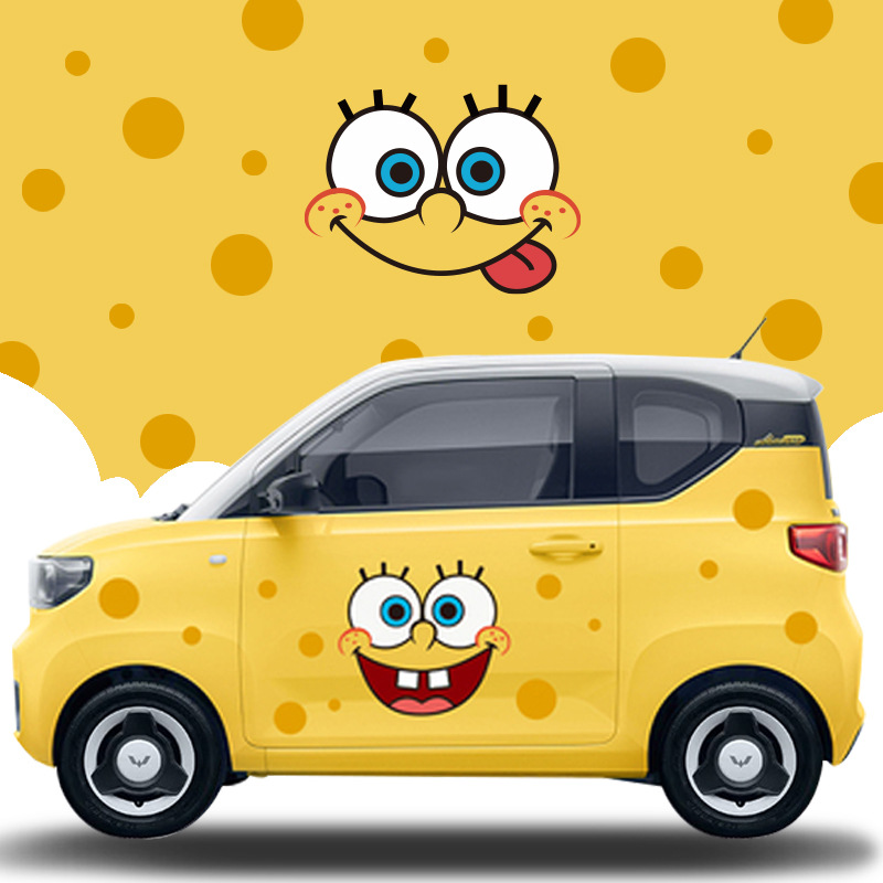 适用五菱宏光miniev车身贴纸马卡龙海绵宝宝派大星电动车贴划痕贴