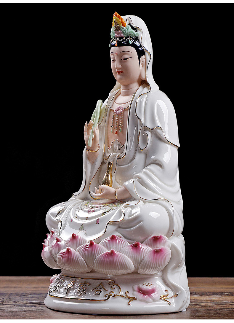 合家平安吉祥如意观音菩萨佛像摆件家居德化白瓷南海供奉工艺品