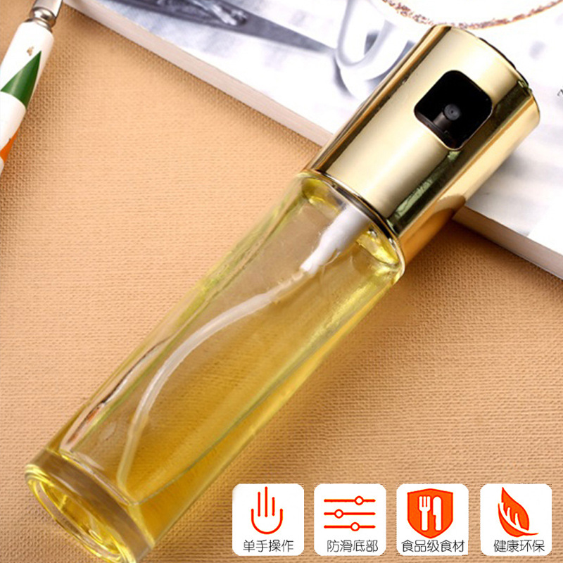 Kitchen Spray Oil Bottle Press Type Fuel Injector Transparent Borosilicate Glass Pack Vinegar Bottle Sesame Oil Bottle Spice Jar Sprinkling Can