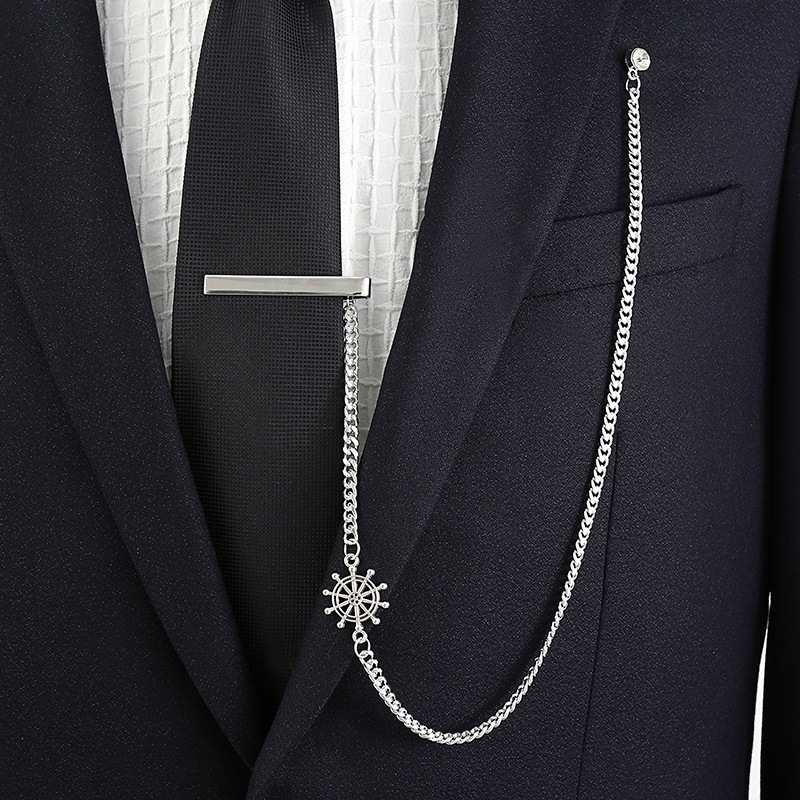 brooch men‘s tie clip trendy suit accessories pin with chain personality fashion trending exaggerated brooch trendy men‘s jewelry