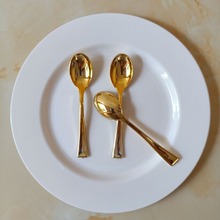一次性叉子金色仿金属布丁勺甜品勺迷你叉水果小叉子塑料电镀24个