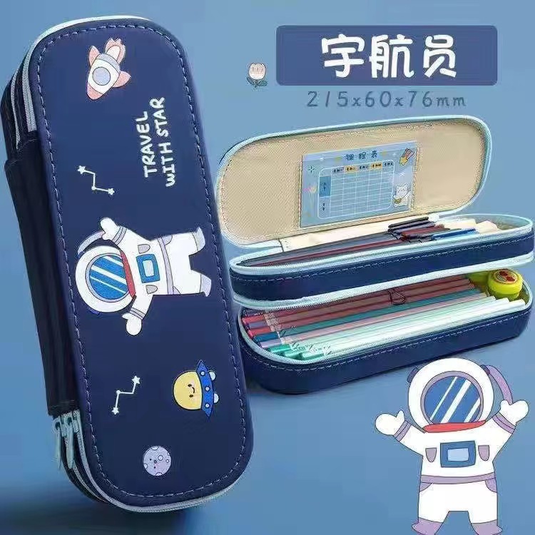 INS Large Capacity Astronaut Pencil Case Space Theme Pencil Case Rocket Stationery Box Thickened Waterproof Stain Resistant Good-looking