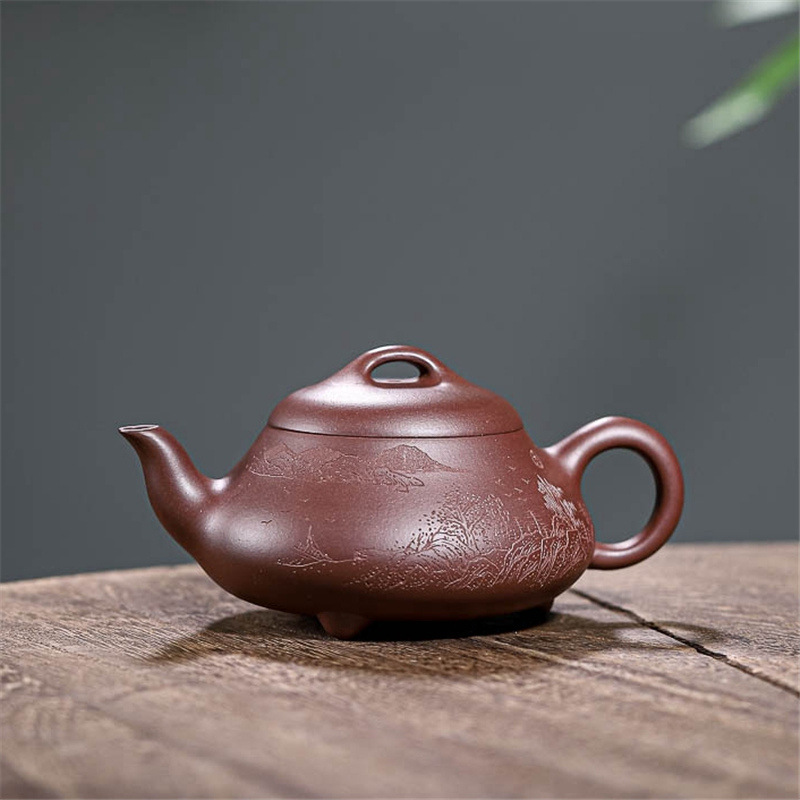 宜兴紫砂壶老紫泥汉棠石瓢220ml 家用简约功夫茶具大容量喝茶壶