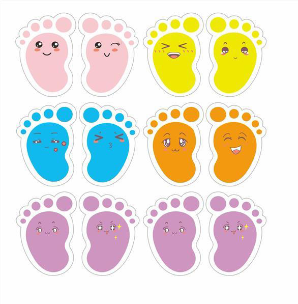 跨境卡通脚印可爱表情小脚丫地贴幼儿园小心台阶地滑地面防水装饰