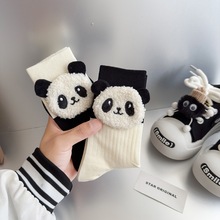 欧货小众袜子黑白拼色奶牛立体熊猫潮流男女运动外穿纯棉中筒袜
