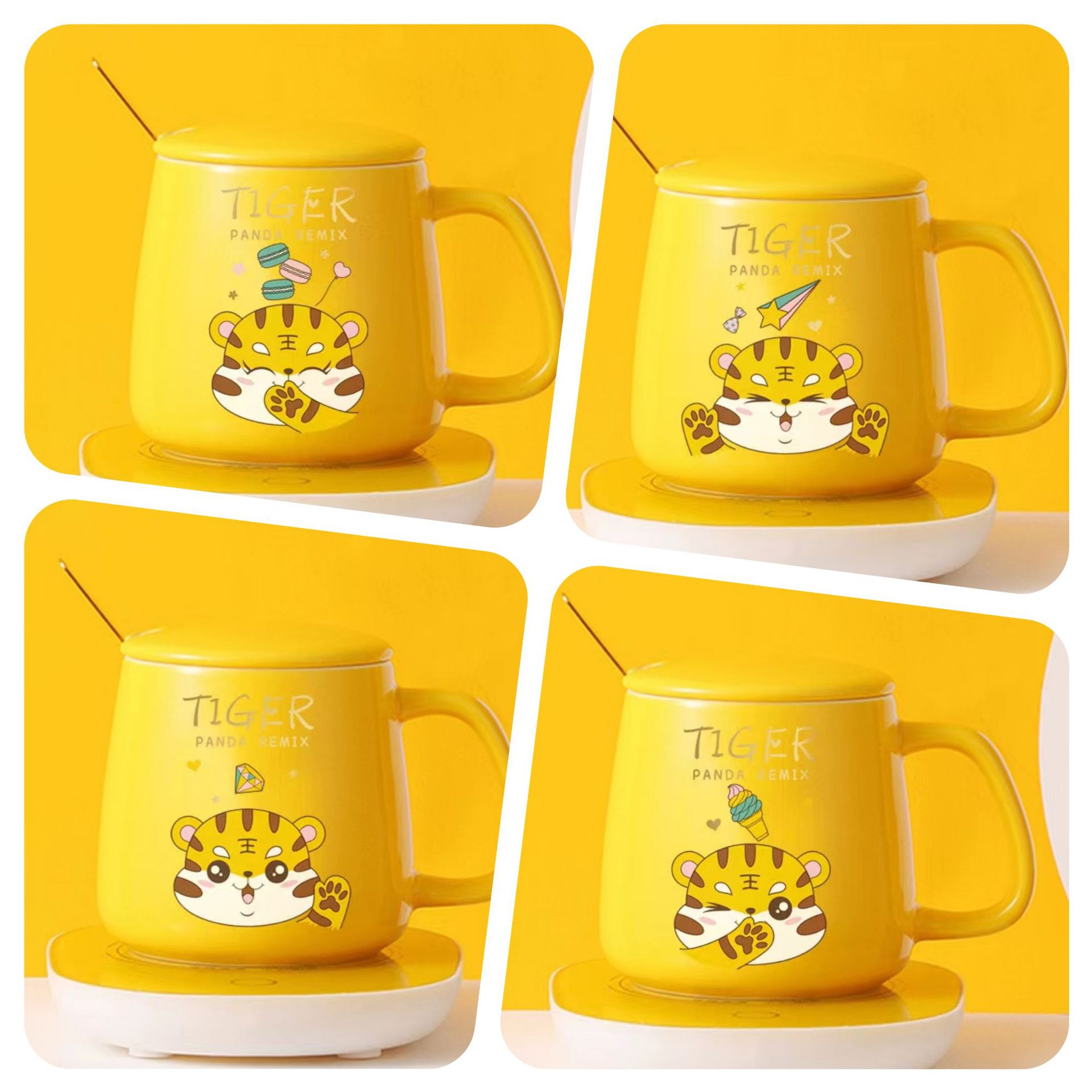 Heating Warm Cup 55 ° Constant Temperature Ceramic Water Cup with Lid Household Insulation Mug with Hand Gift Printed Logo