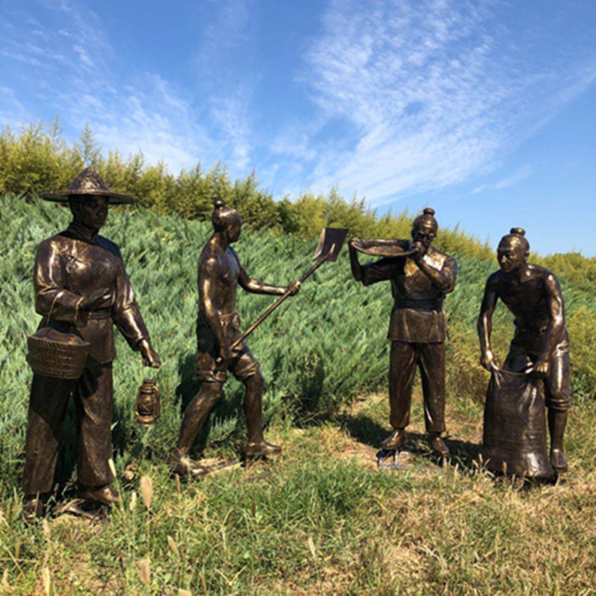 农耕人物玻璃钢仿铜雕塑民俗文化铸铜摆件户外园林广场景观供应