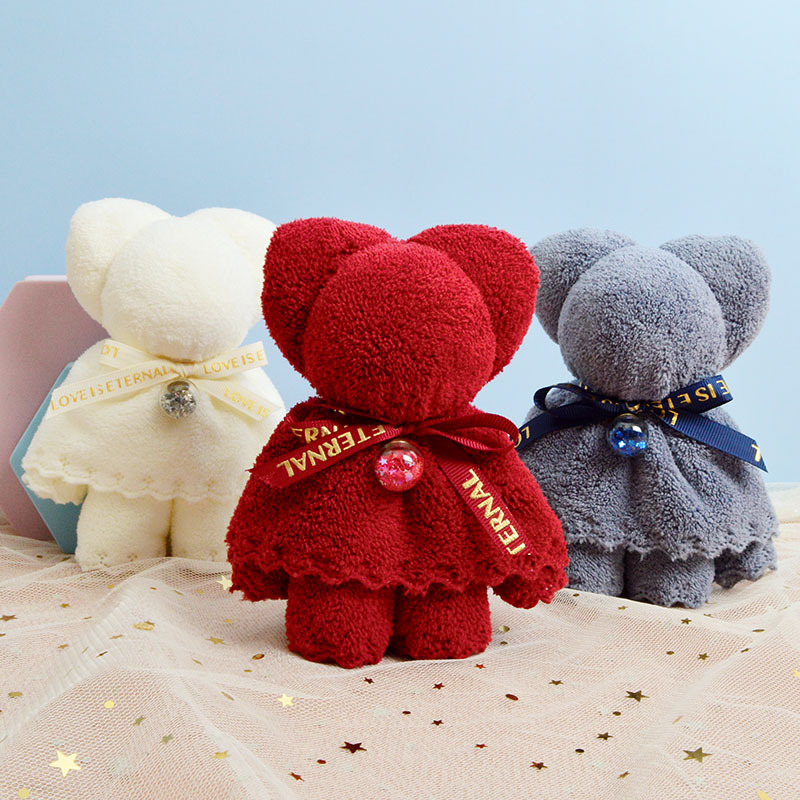 小熊毛巾方巾伴手礼结婚喜铺喜糖婚庆红新婚满月礼品礼物批发