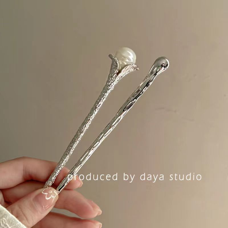 Cool Super Fairy Texture Metal Pearl Hairpin in New Chinese Style Light Luxury High-End Sense Niche Retro Design Hair Accessories