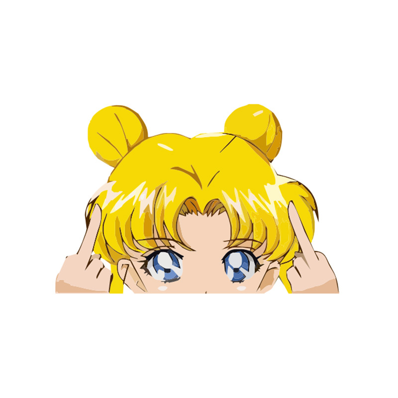 05成交2张汽车贴纸动漫二次元趣味恶搞02国家队美少女竖中指车贴遮挡