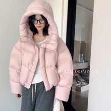 韩系连帽90白鸭绒羽绒服女短款冬季小个子时尚加厚保暖面包服外套