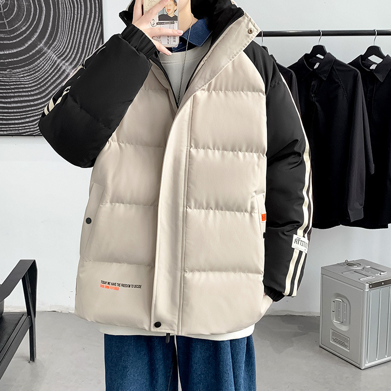 Men's and Women's New Cotton Clothing Coat Winter Men's Stand Collar Color Matching Cotton-Padded Coat Loose and Handsome Trendy Thickening Cotton Coat Jacket