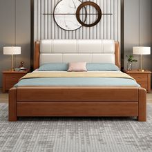 实木中式床1.5米单人床软靠床1.8米双人床气压抽屉高箱储物床