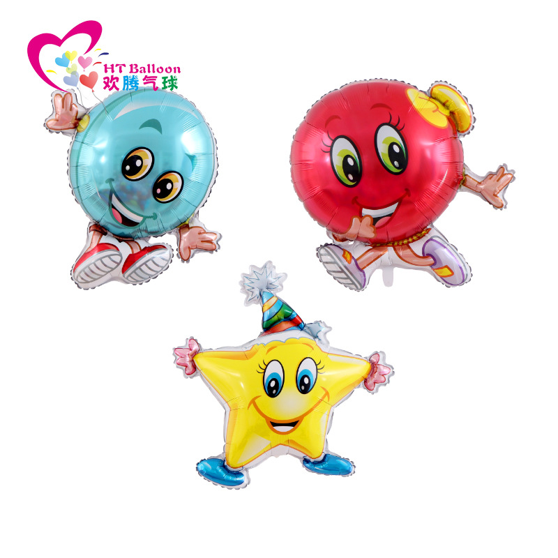 新款卡通糖果男孩女孩 笑脸星星 铝膜气球儿童节生日派对飘空装饰