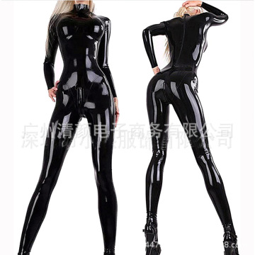 制服情趣束身紧身镜面pvc连体皮衣pu漆皮乳胶全包拉链裤亮皮皮衣