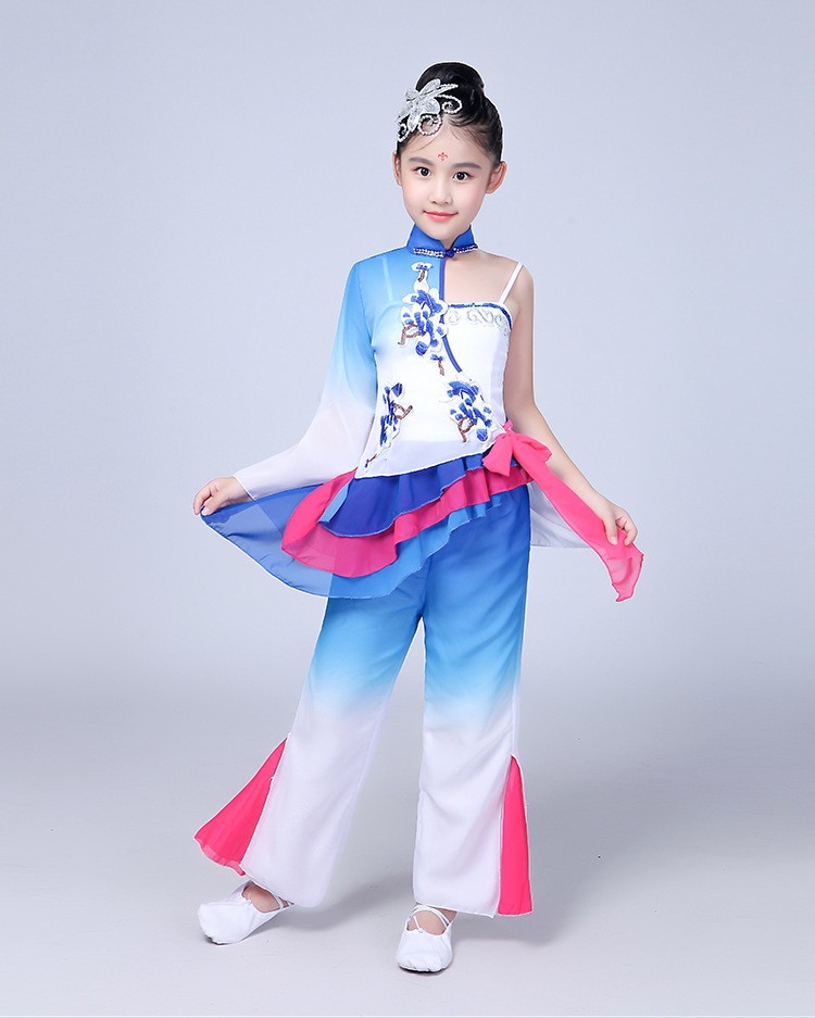 新款儿童民族舞蹈服装水袖舞蹈六一儿童演出服古典舞秧歌服现代舞