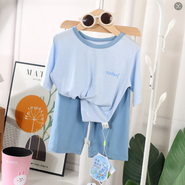 Children's Boys and Girls New Medium and Big Children Class A Boneless Modal 3/4 Sleeve Air Conditioning Room Homewear Suit