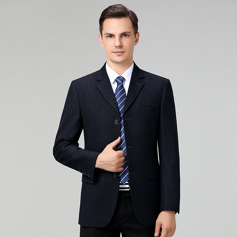 秋季男士休闲西服上衣中年男商务西装外套宽松爸爸装春秋新款男装