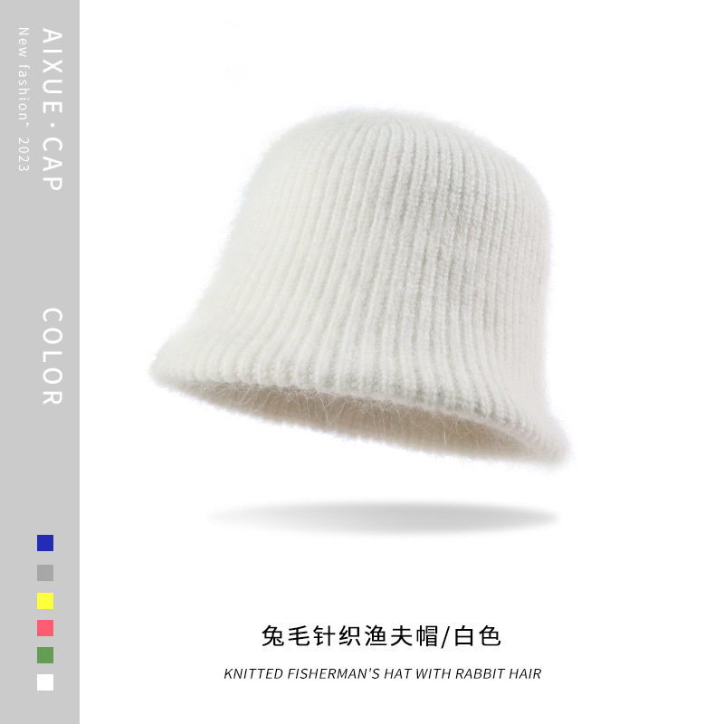 Knitted Fisherman Hat Women's New Korean Style Dome Wool Hat Autumn and Winter Show Face Little Wild Solid Color Bucket Hat Tide