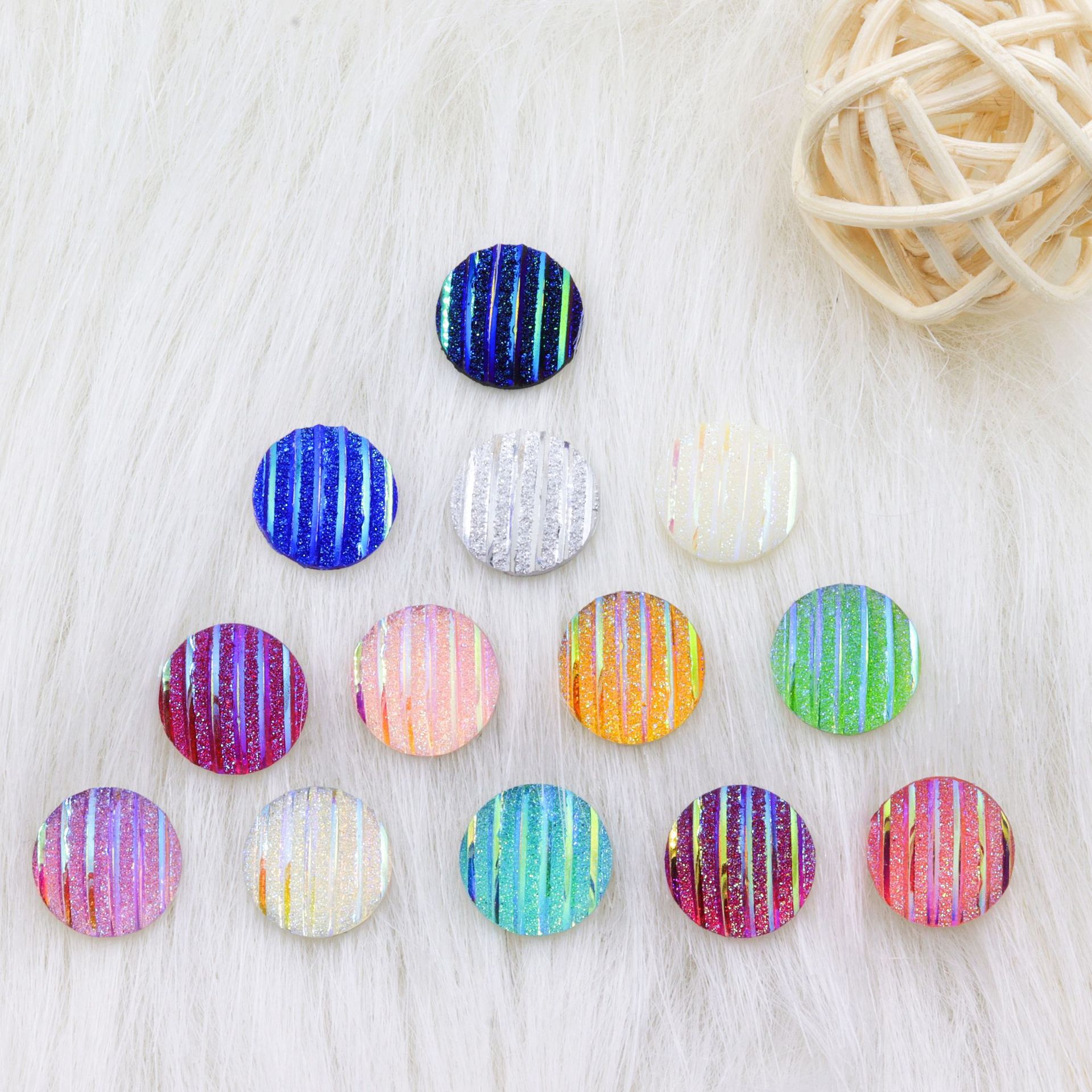 AB Colored Frosted Striped round Flat Bottom Resin Drill Concave Convex Ore Applique Stud Earrings Diy Ornament Accessories