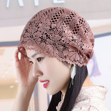 女士春夏天花朵镂空透气包头帽韩版时尚薄款头巾帽优雅花边堆堆帽