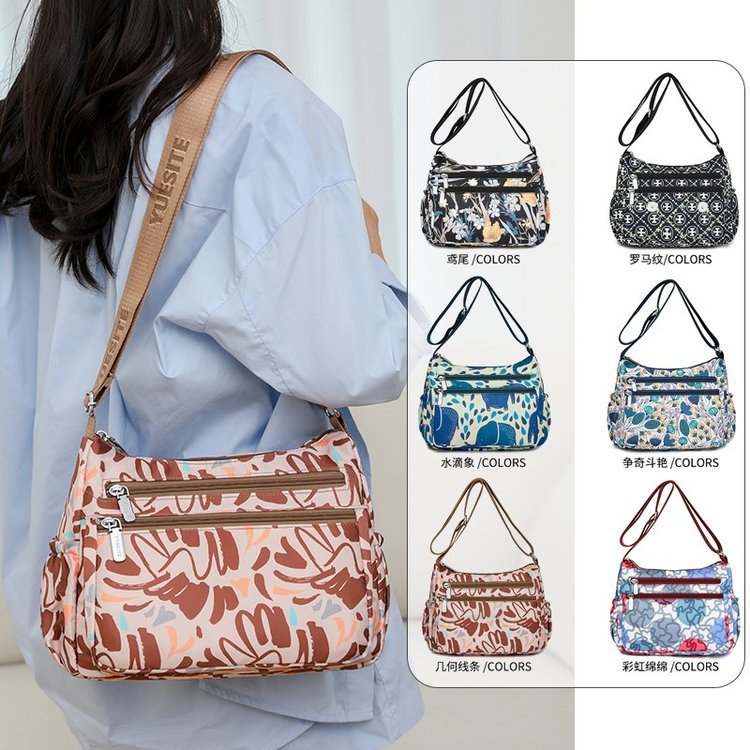 牛津布单肩包新款女士大容量休闲印花尼龙布斜挎包帆布通勤妈妈包