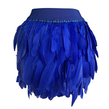 欧美热销 跨境货源夜店狂野女士诱惑蓝色包臀情趣羽毛半身裙