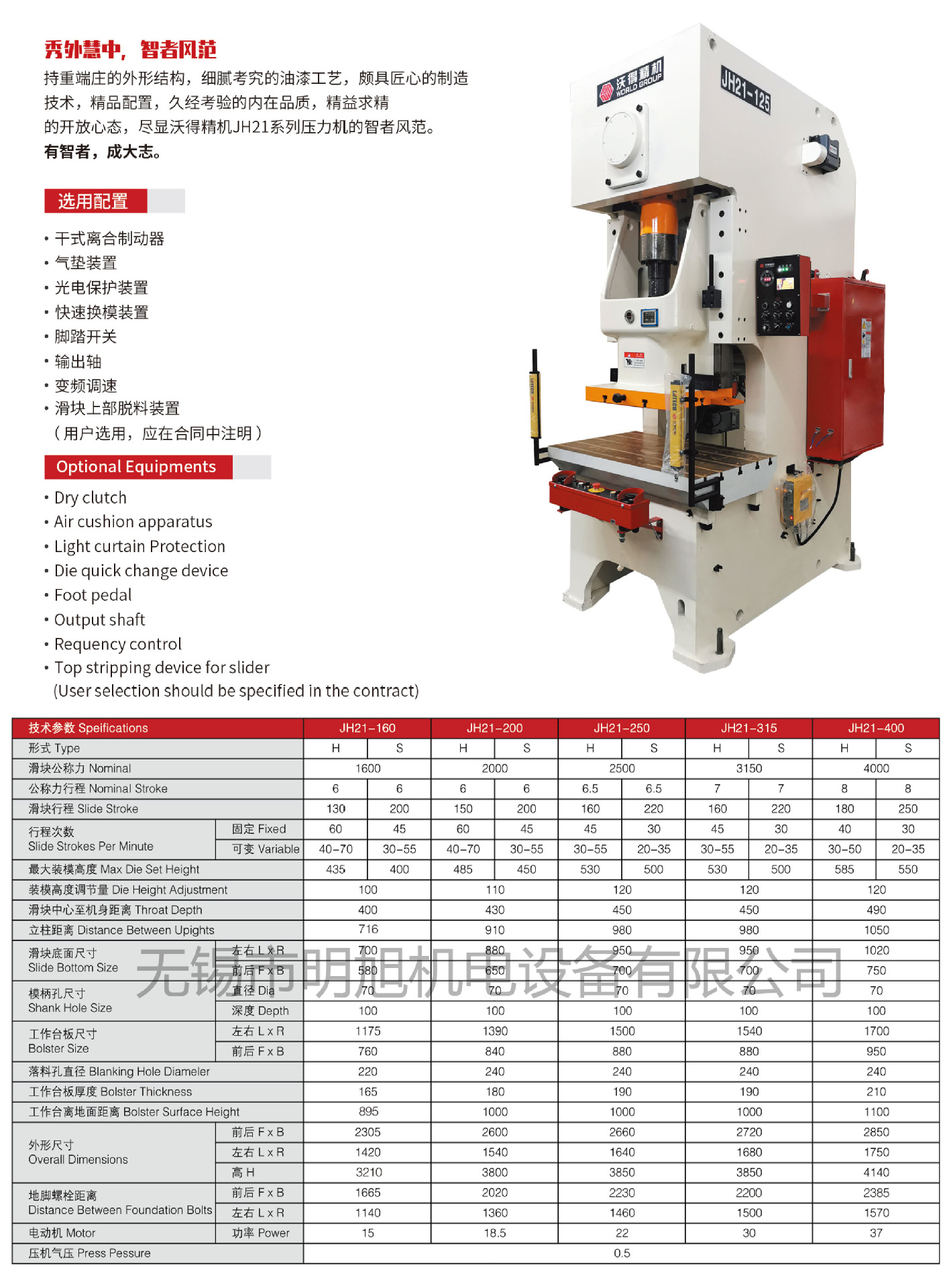 冲量 沃得精机气动冲床jh21-125吨160吨冲床 稳定强 压力机