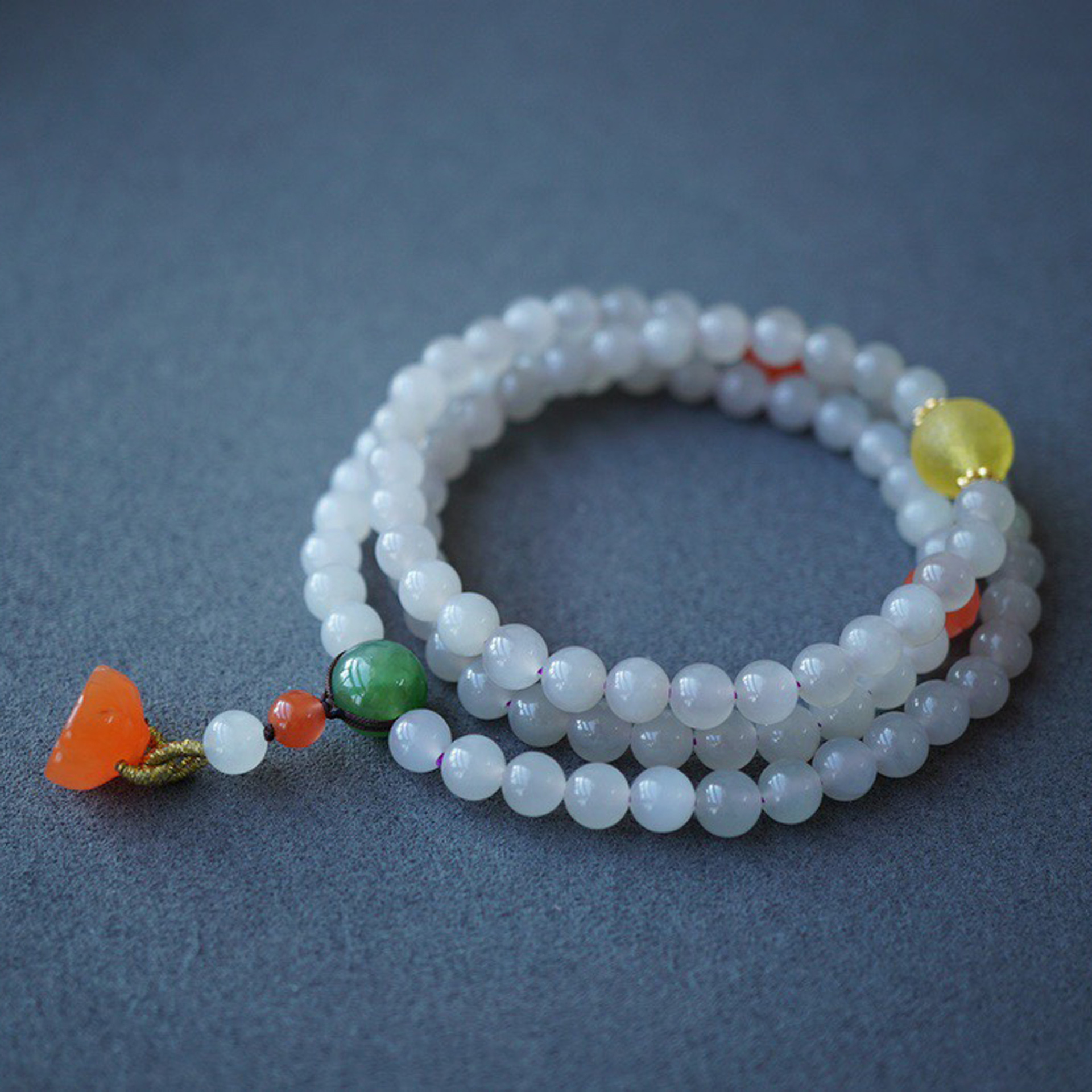 天然和田玉烟紫紫罗兰色三圈手链6mm珠子搭配天然南红碧玉原创