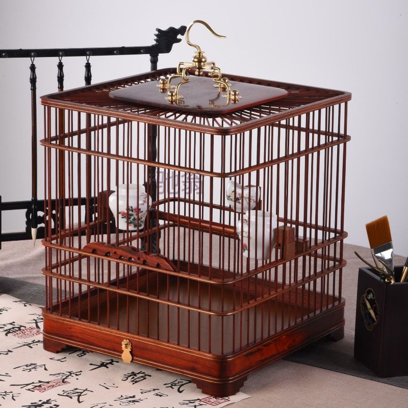 lm精品鸟笼子方形红木鸟笼子纯手工制作新款大叶黄花红檀木鸟笼大